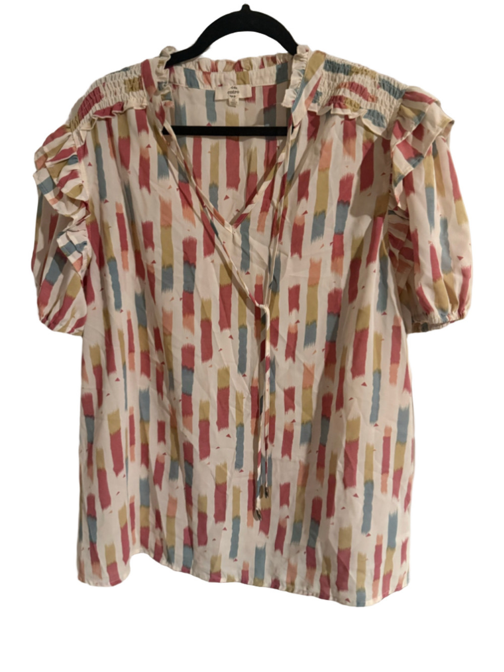 entro Multicolor Abstract Print Ruffle Sleeve Blouse – Size XL